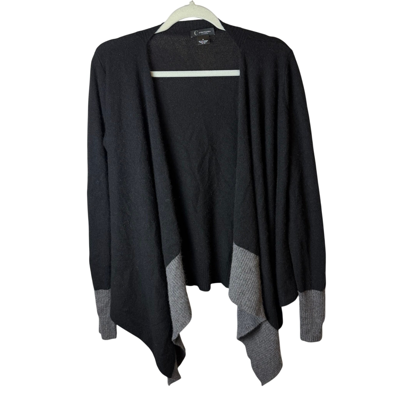 C By Bloomingdale’s Cashmere Cardigan Xl 2 Ply Draped Open Front Black Gray